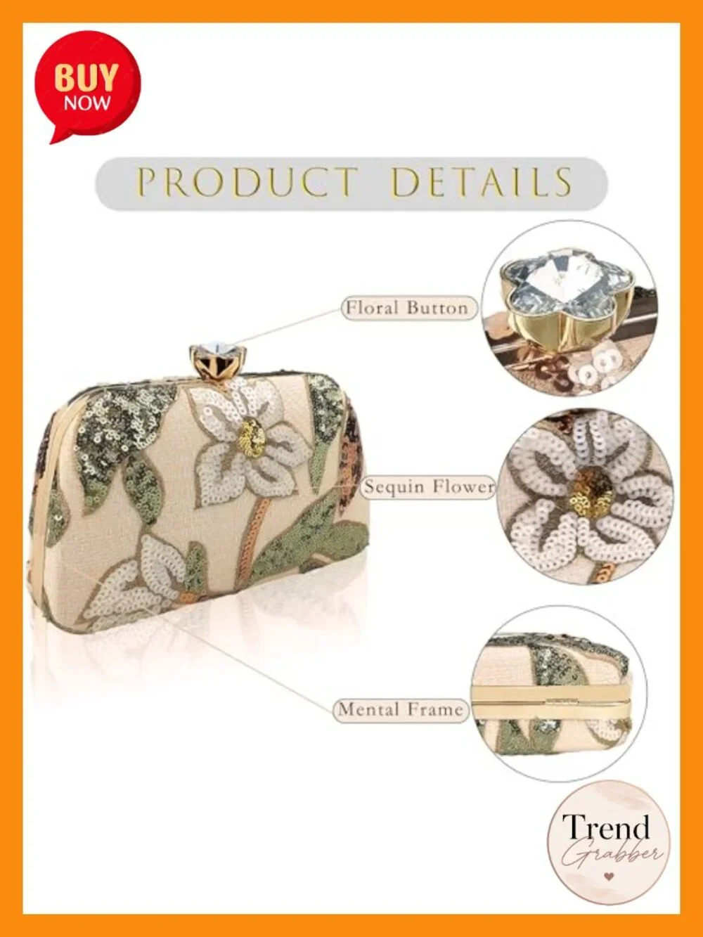 Embroidered Beaded Clutch Sequin Purse Evening Party Floral